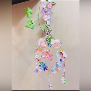 Colorful Beaded Floral Charm with Bear Pendant